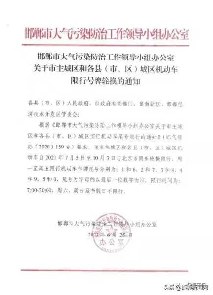 邯郸限号2021最新限号12月（邯郸限号最新通告限行）